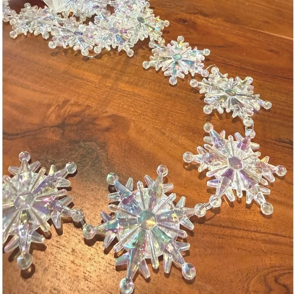 NEW Christmas Garland Iridescent Snowflake Clear Bead Frozen Tree Decor 6ft LOT
